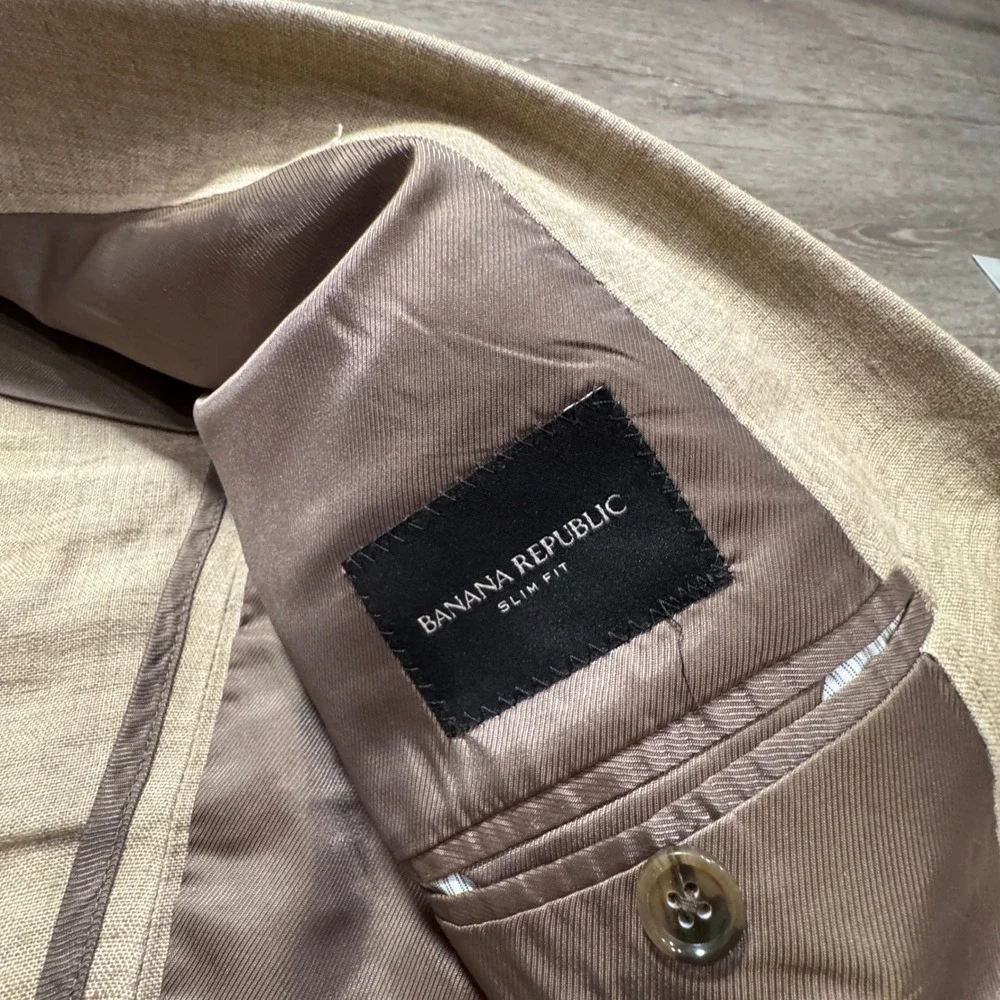 Banana Republic Blazer Mens 44R Beige 100% Linen Unstructured Sport Coat Slim